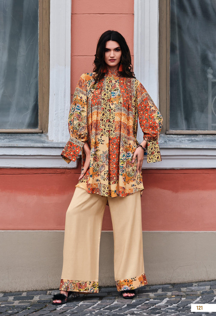 All Occasion Wear Multicolor Silk Digital Print Stitched Fusion Set - Fashion Nation