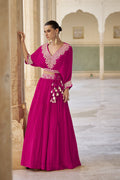 Club Garden Partywear Crepe Pink Flowy Skirt And Cape Top Designer Set