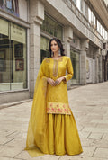 Haldi Party Yellow Jacquard Silk Tailored Sharara Set | Indian Wear