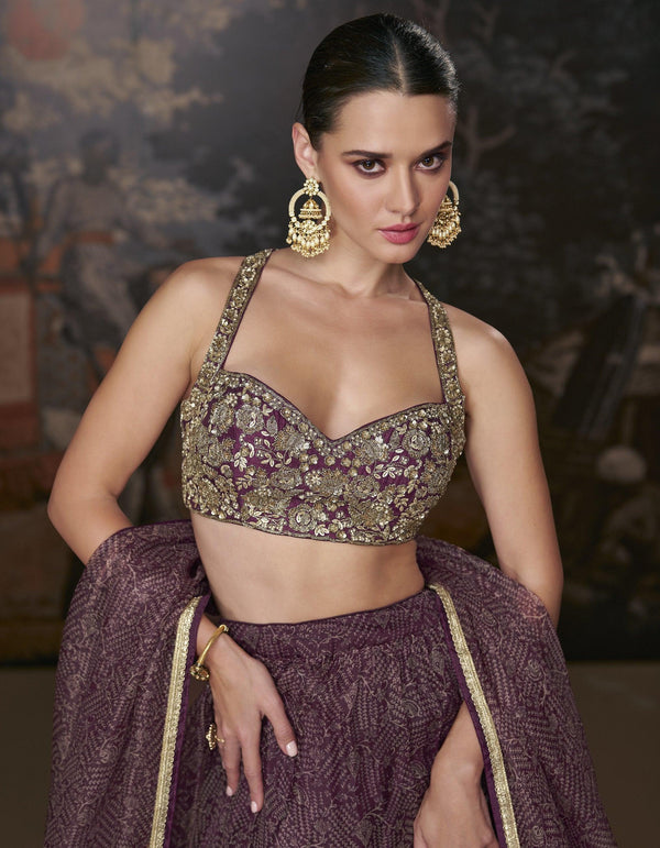 bollywood style organza lehenga silk embroidered crop top