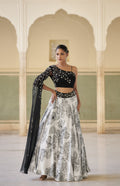 Resort Brunch Wear Silk Black White Indo Western Skirt One Shoulder Top