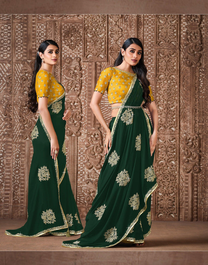 Mehndi Party Wear Designer Saree - Fashion Nation