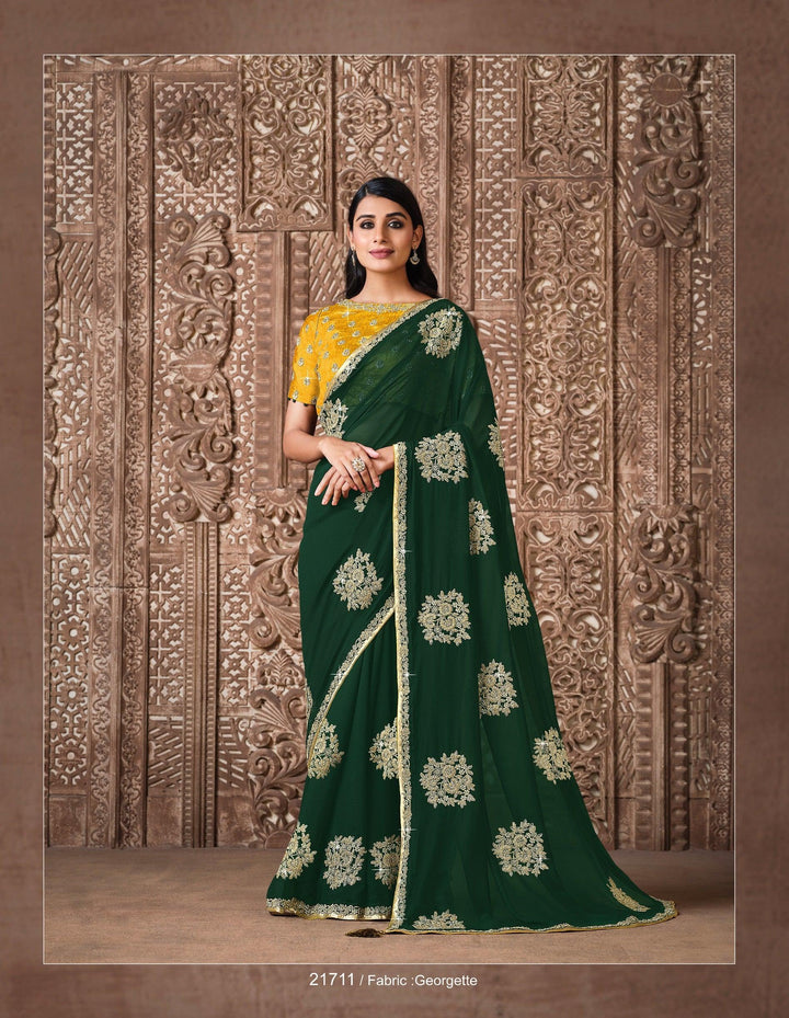 Mehndi Party Wear Designer Saree - Fashion Nation