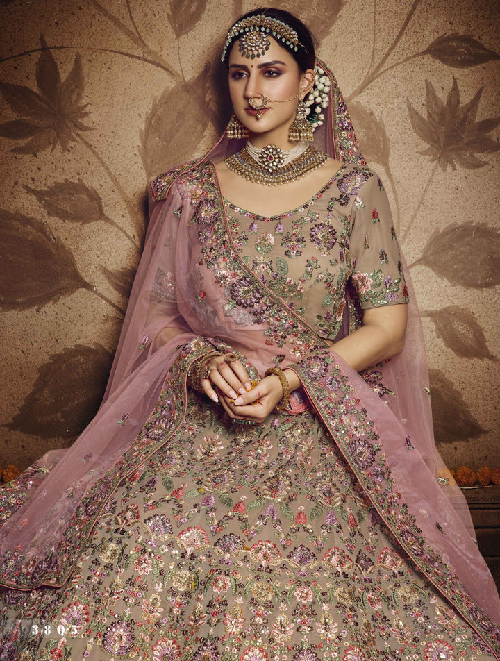 Shaadi Special Light Brown Georgette Indian Lehenga Choli - Fashion Nation