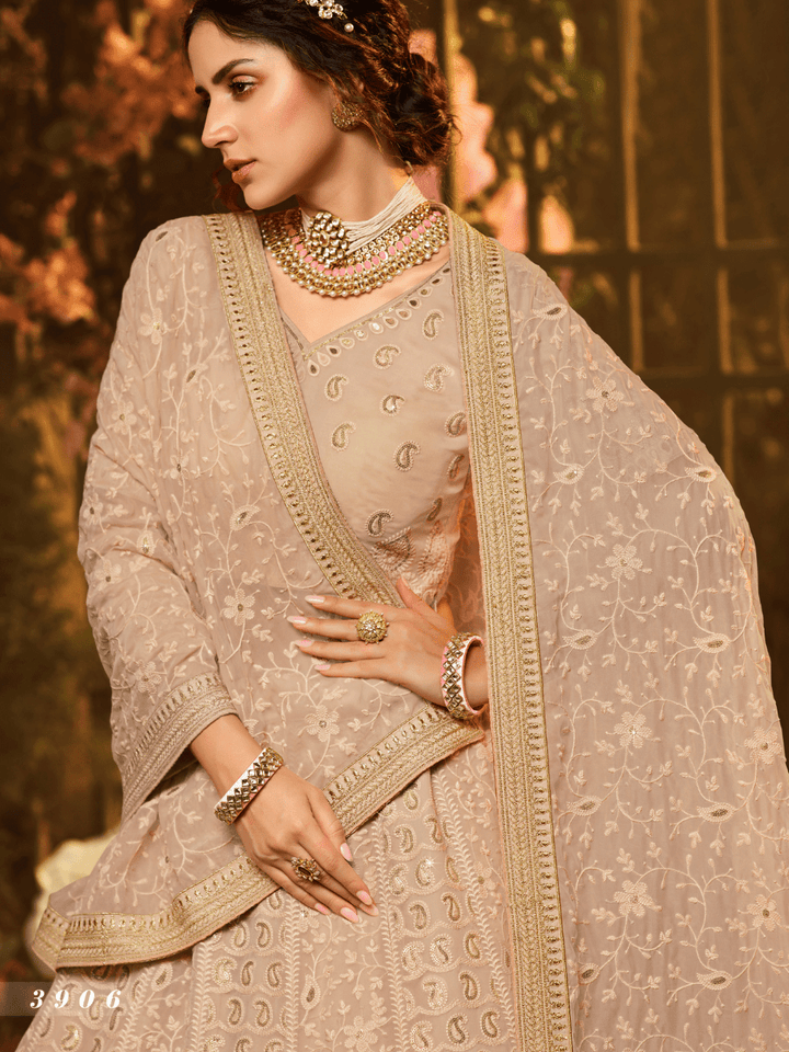 Latest Light Brown Georgette Lucknowi Lehenga Choli - Fashion Nation