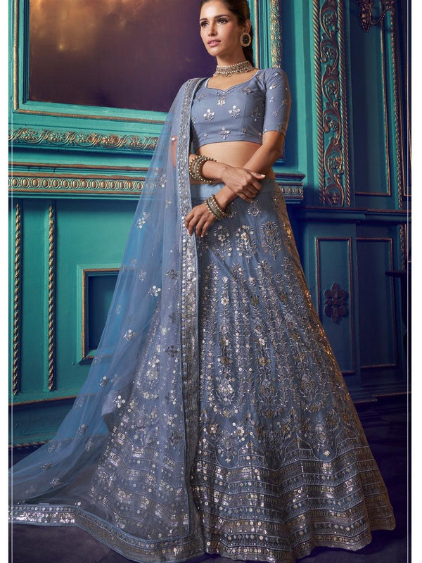 Shaadi Party Wear Grey Net Designer Lehenga Choli - Fashion Nation