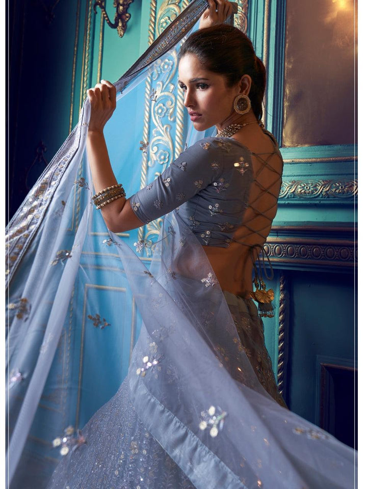 Shaadi Party Wear Grey Net Designer Lehenga Choli - Fashion Nation