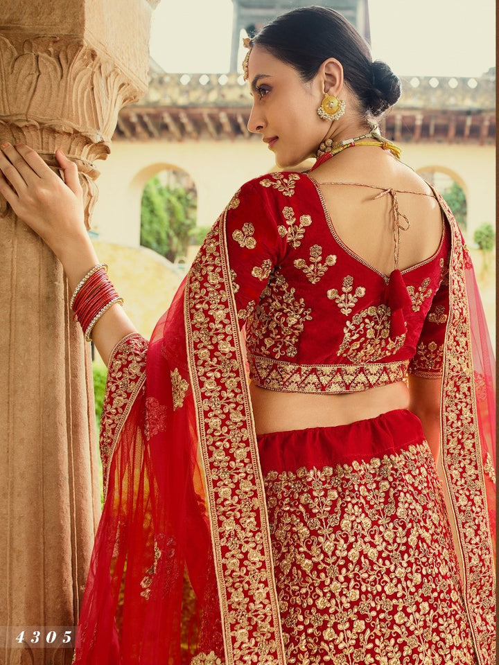 Celebrations Special Red Velvet Festival Wear Lehenga Choli - Fashion Nation