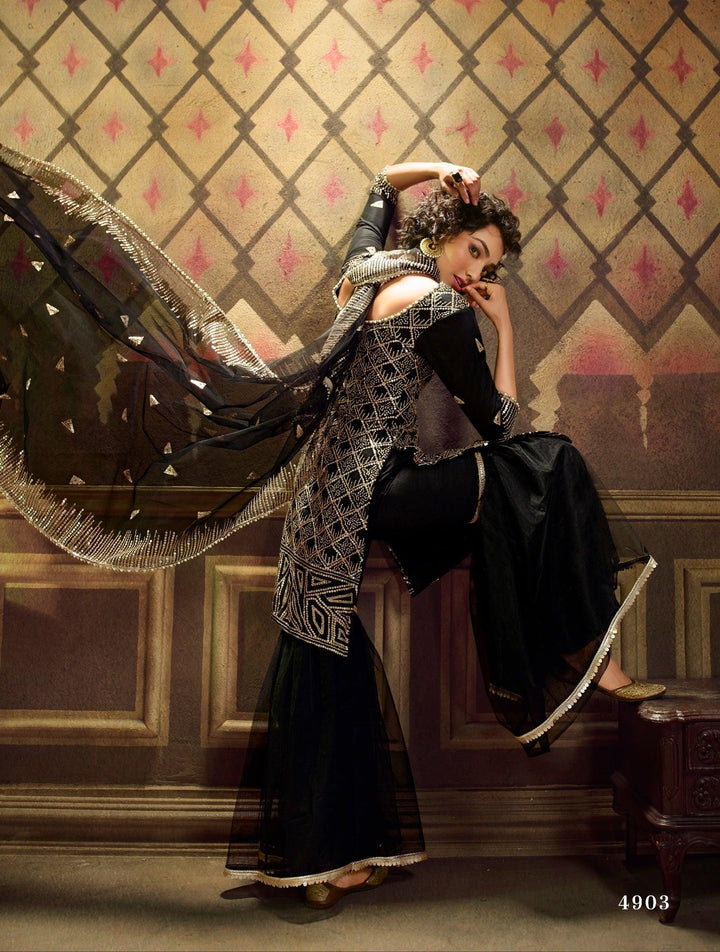 Evening Party Wear Net Designer Gharara Suit - Fashion Nation