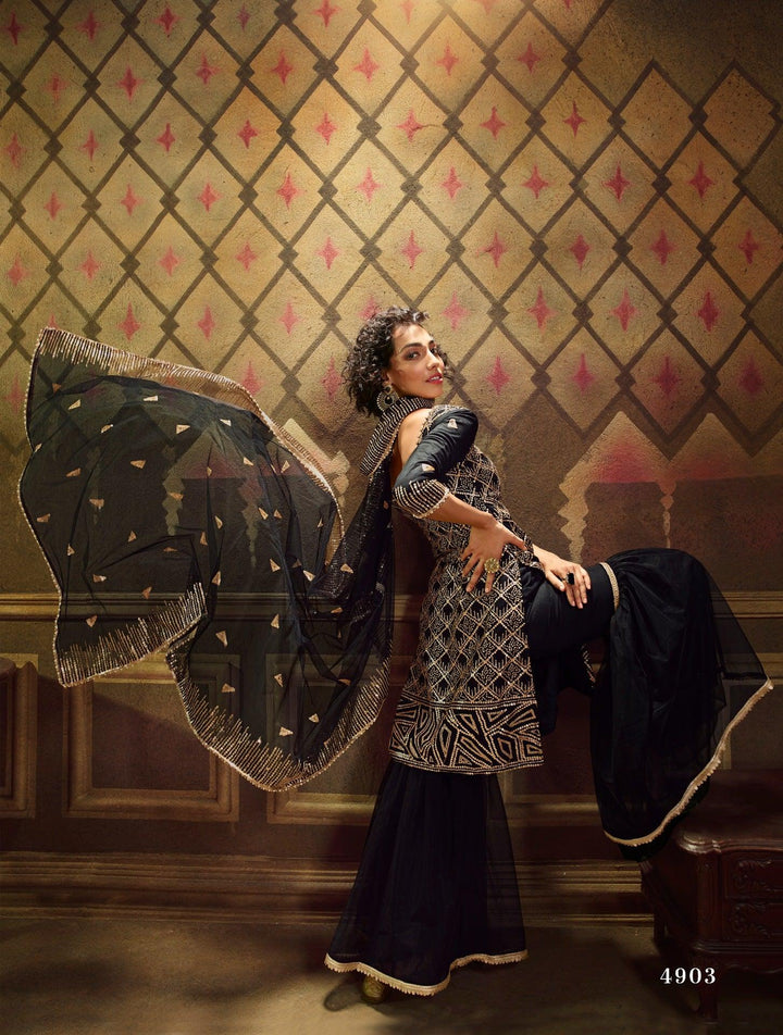 Evening Party Wear Net Designer Gharara Suit - Fashion Nation