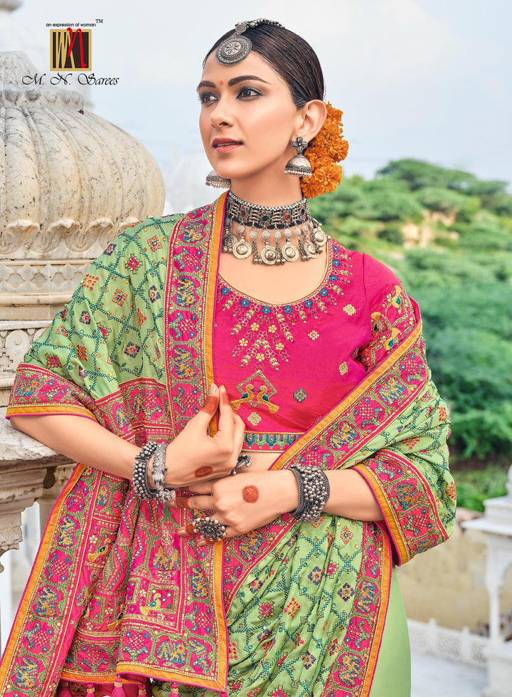 Mehndi Function Wear Designer Silk Saree - Fashion Nation