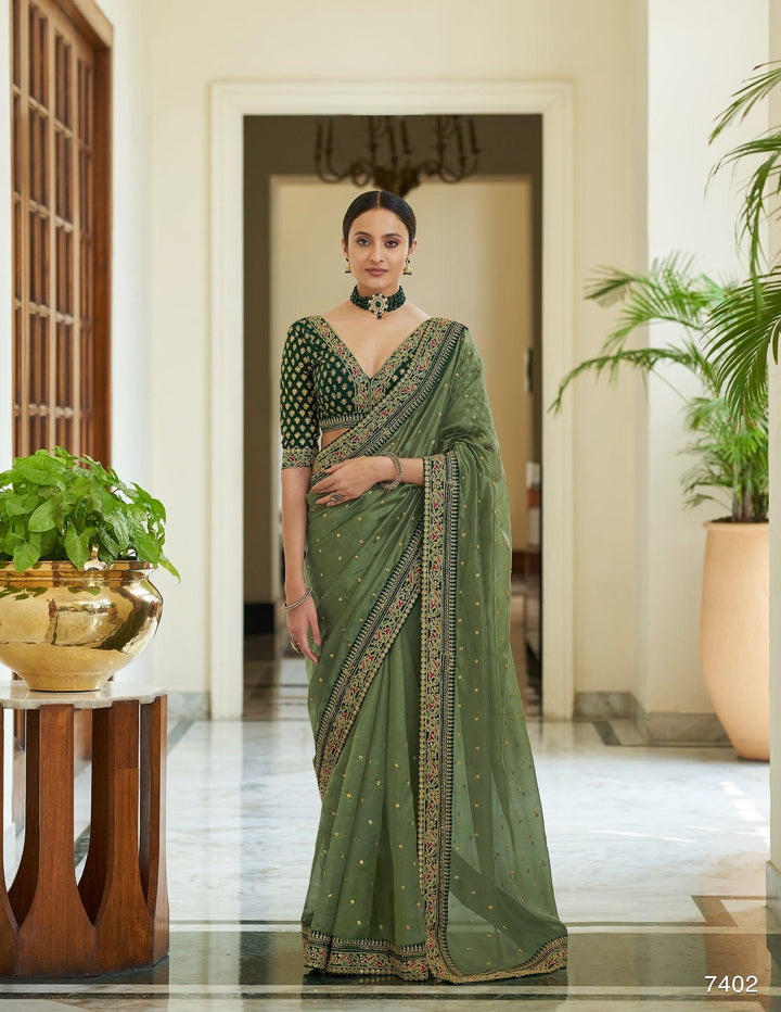 Sangeet Party Wear Organza Designer Saree - Fashion Nation